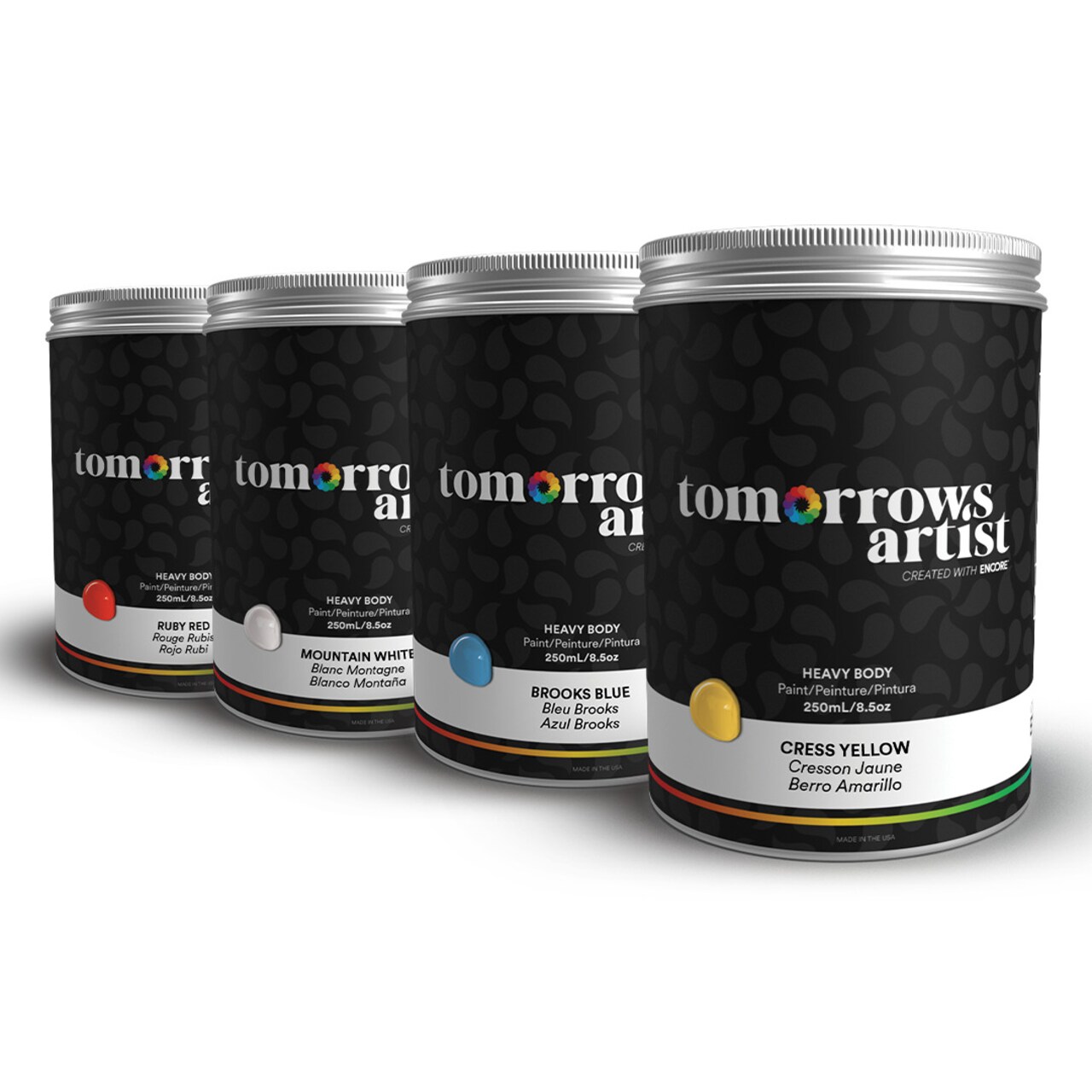 Tomorrows Artist: Heavy Body Eco-Friendly Sustainable Acrylic Art Paint Bundles, 4 Pack 100/3.38oz or 250ml/8.45oz Jars